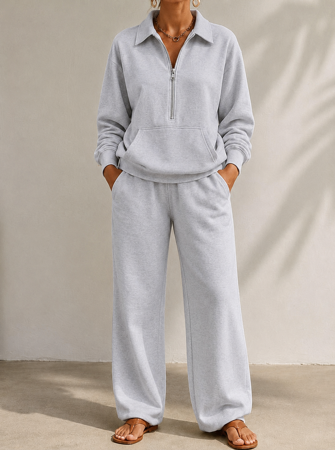 Ismerie Half Zip Sweatshirt Wide Leg Trouser Set