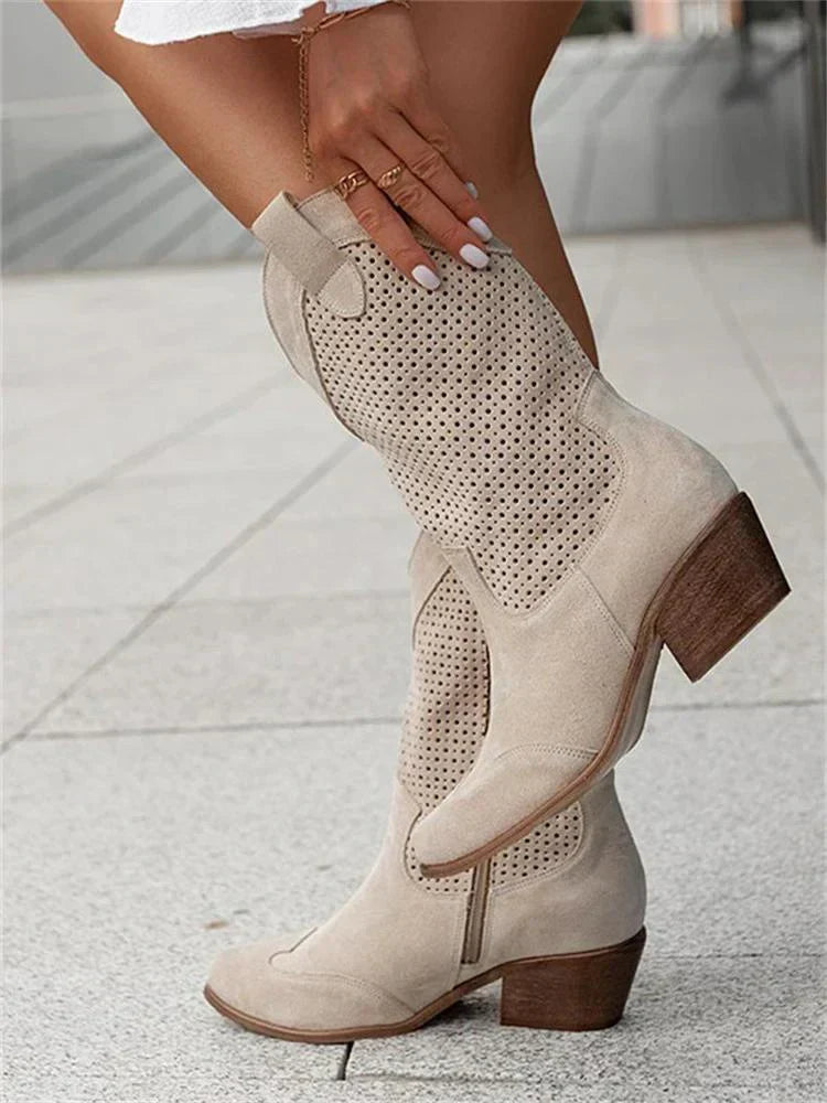 Arielle Pointed Toe Suede Mid-Calf Cowboy Boots