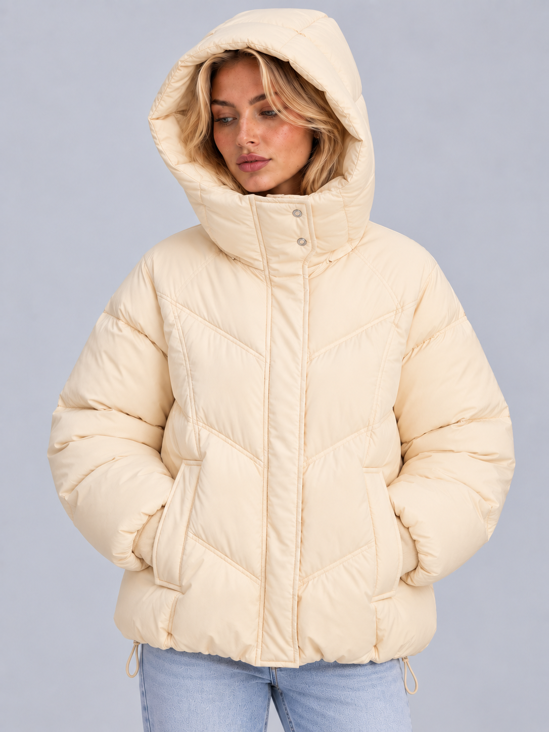 Nerissa Oversized Geometric Quilted Hooded Puffer Jacket