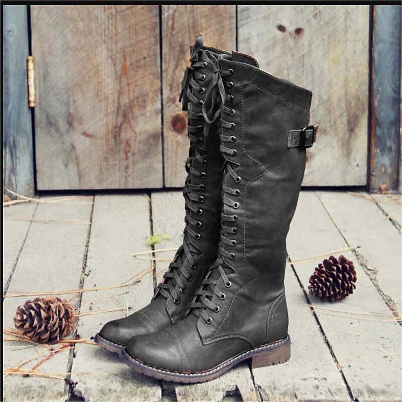 Antonia Knee High Lace-Up Buckle Riding Boots