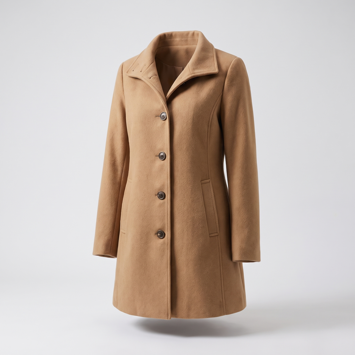 Antonella Straight Cut Button Front Wool Coat