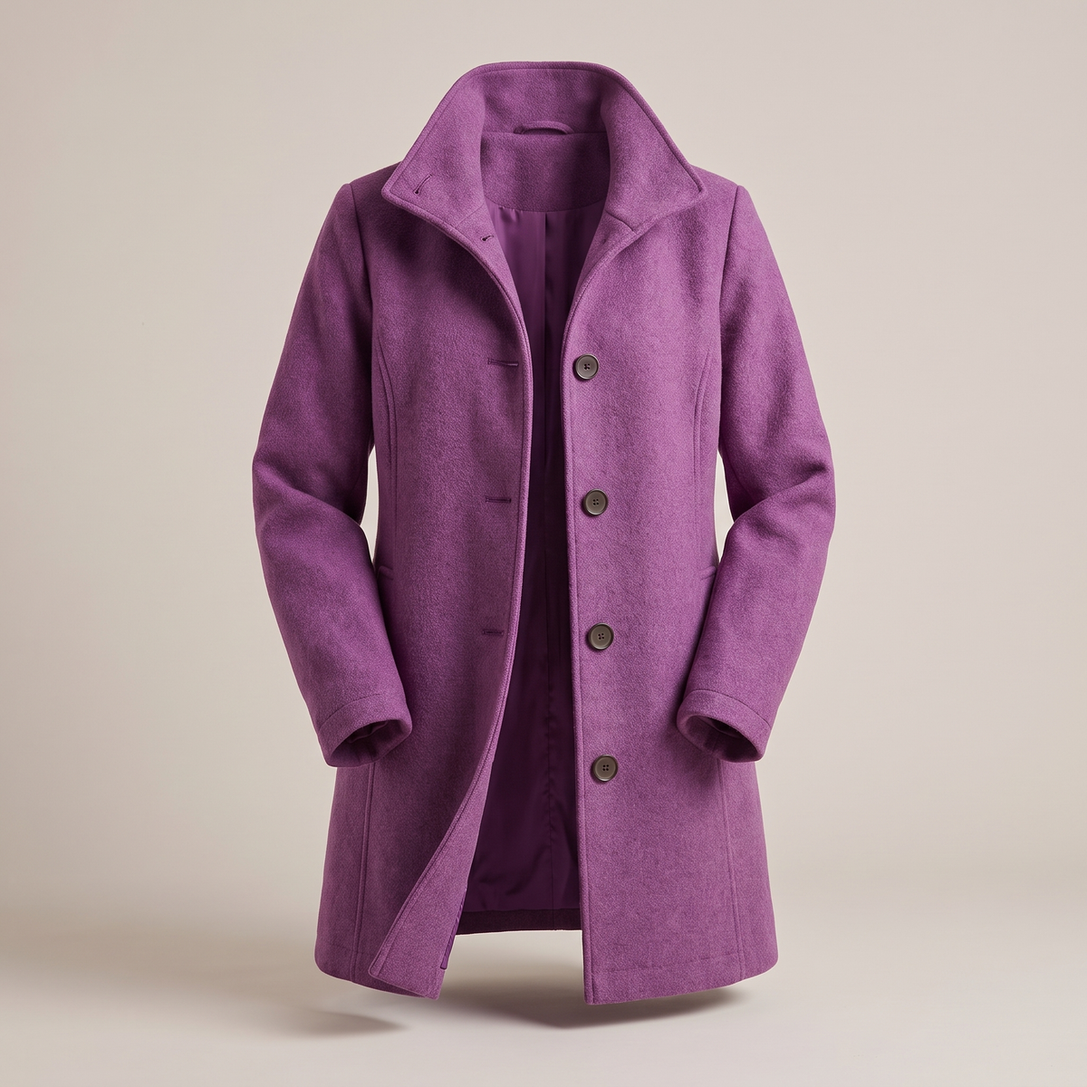 Antonella Straight Cut Button Front Wool Coat