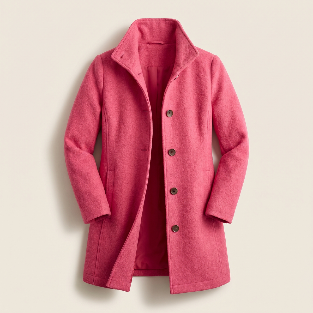 Antonella Straight Cut Button Front Wool Coat