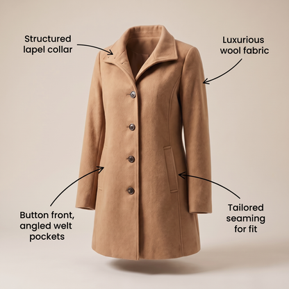 Antonella Straight Cut Button Front Wool Coat