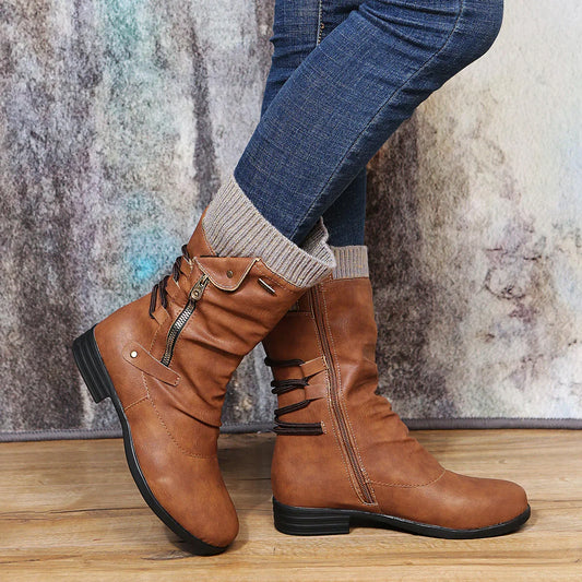 Elspeth Lined Low Block Heel Zip Ankle Boots
