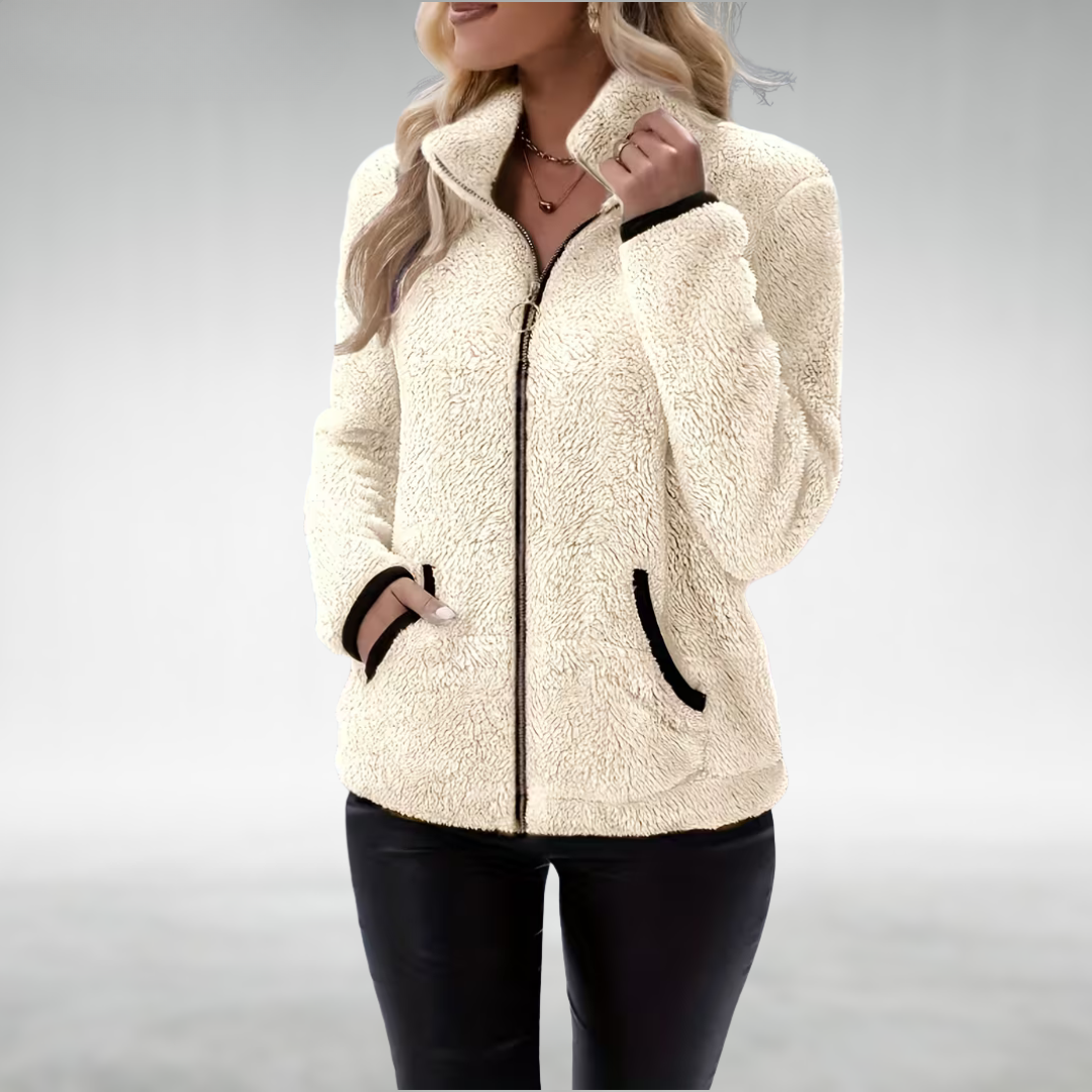 Yasmina High Collar Teddy Fleece Zip Jacket