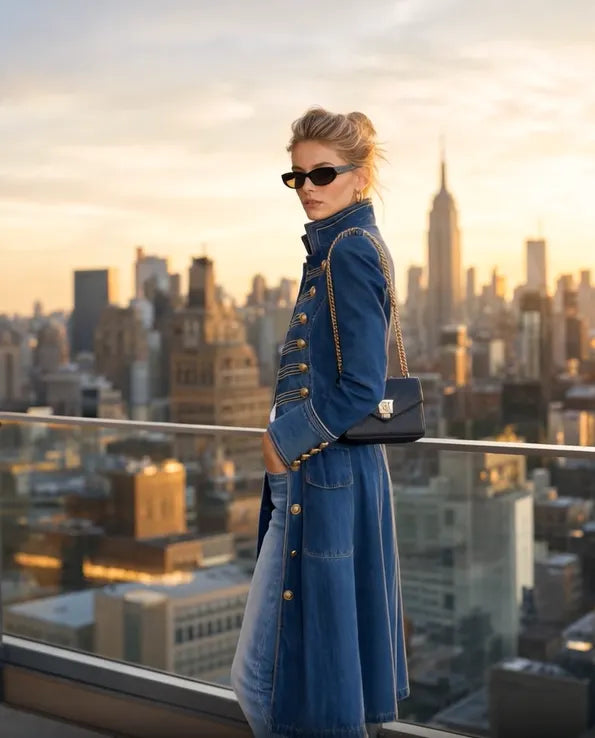Priscilla Stand Collar Double Button Military Coat