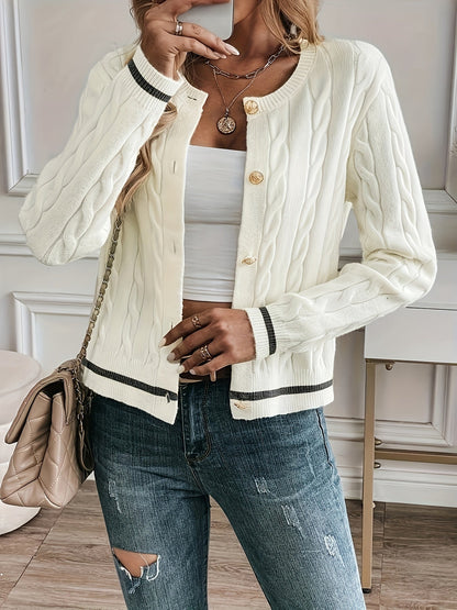 Dorothea Cable Knit Button Detail Open Front Cardigan