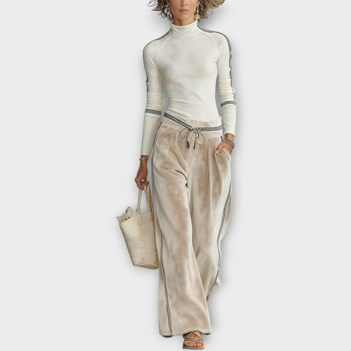 Zinnia Mock Neck Knit Top Velour Trouser Set