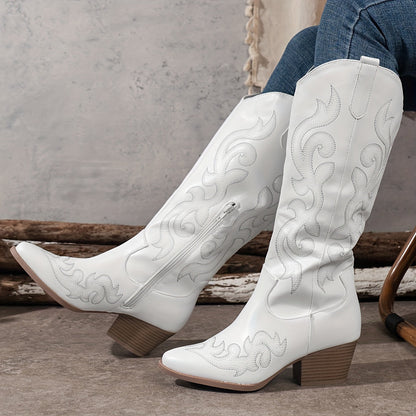 Alessandra Embroidered Knee High Block Heel Cowboy Boots