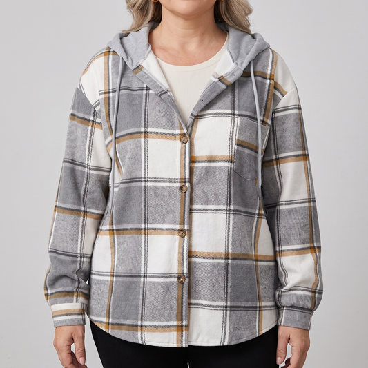 Rosalba Relaxed Plaid Hooded Button Front Coat