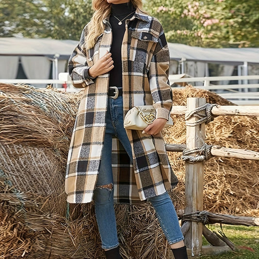 Maura Longline Plaid Button Front Shirt Coat
