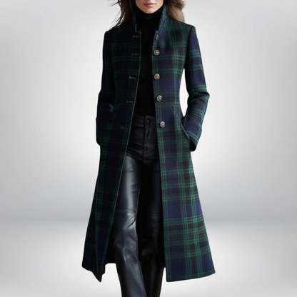 Saskia Straight Cut Long Plaid Coat