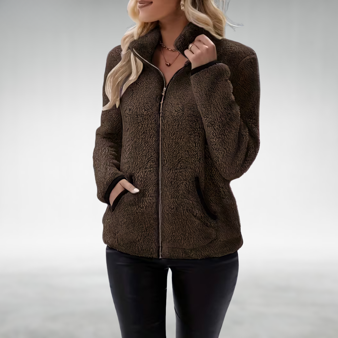 Yasmina High Collar Teddy Fleece Zip Jacket
