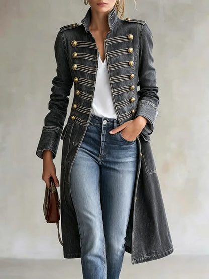 Priscilla Stand Collar Double Button Military Coat