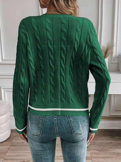 Dorothea Cable Knit Button Detail Open Front Cardigan