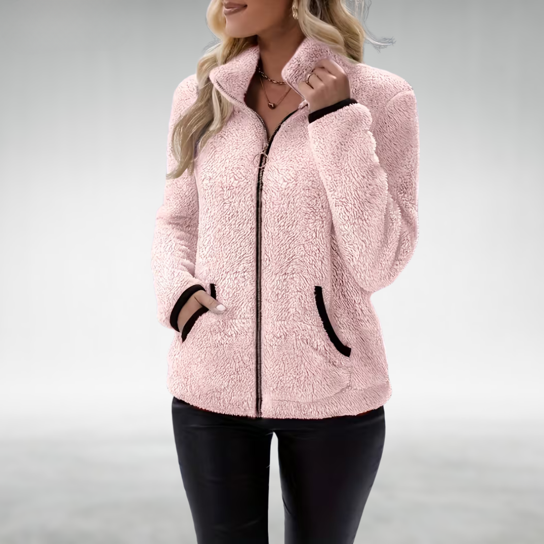 Yasmina High Collar Teddy Fleece Zip Jacket