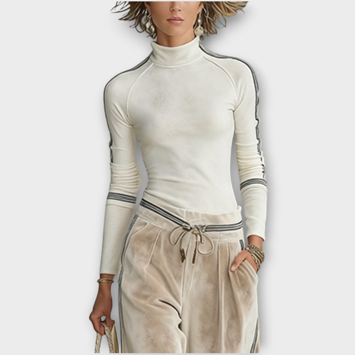 Zinnia Mock Neck Knit Top Velour Trouser Set