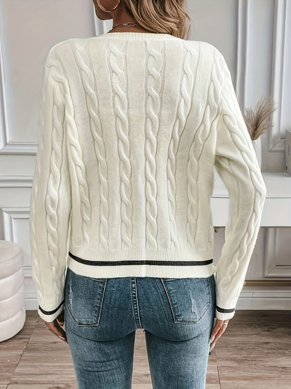 Dorothea Cable Knit Button Detail Open Front Cardigan