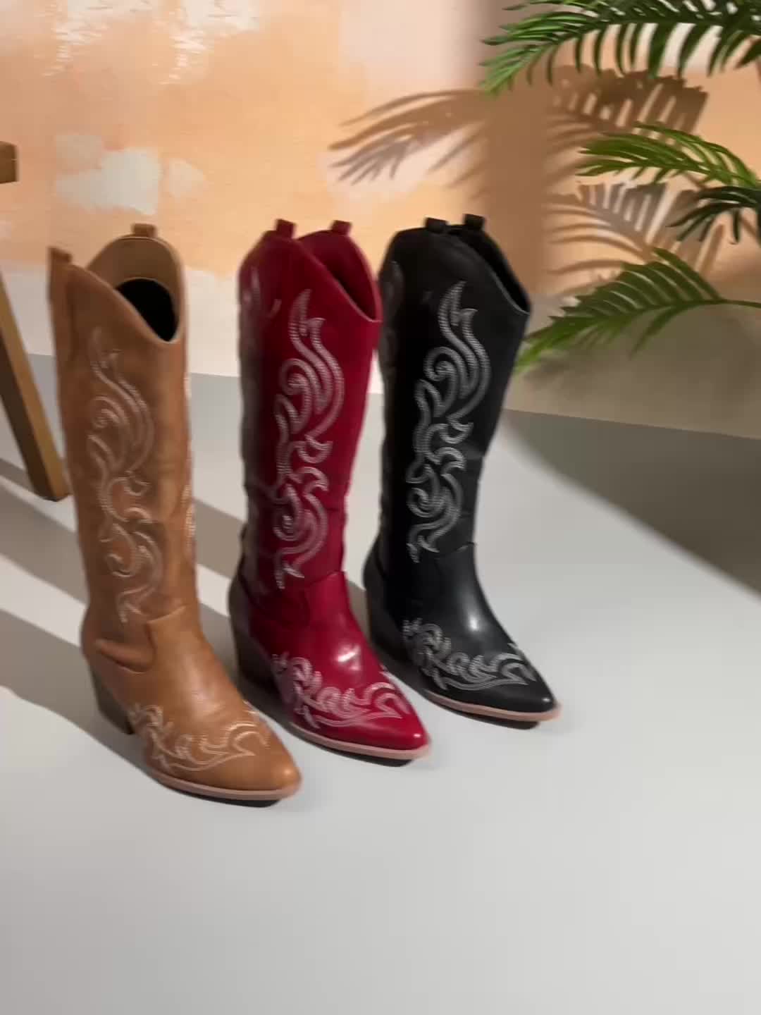 Alessandra Embroidered Knee High Block Heel Cowboy Boots