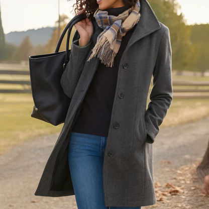 Yvette Longline Notch Collar Single-Breasted Winter Coat