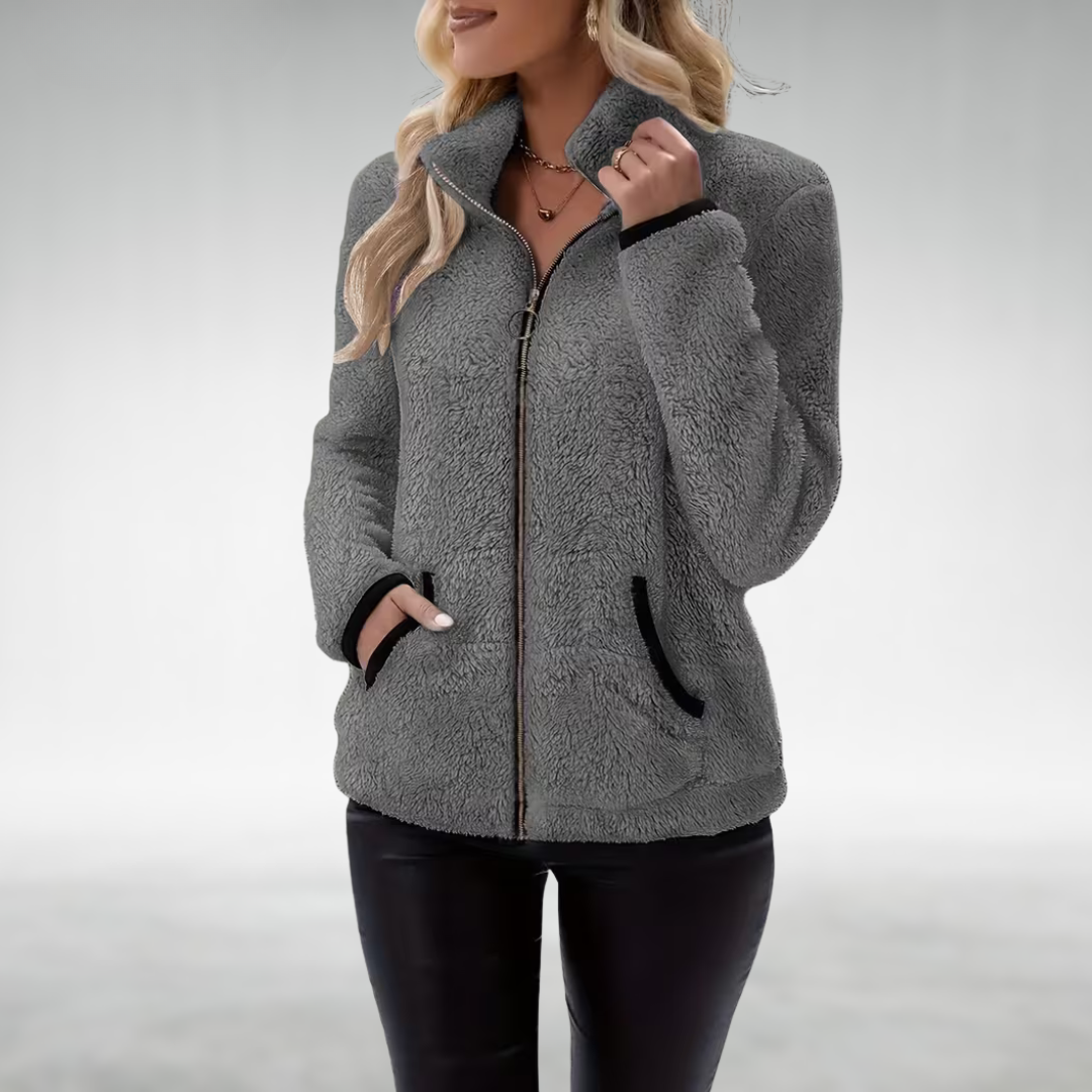 Yasmina High Collar Teddy Fleece Zip Jacket