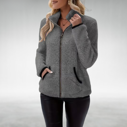 Yasmina High Collar Teddy Fleece Zip Jacket