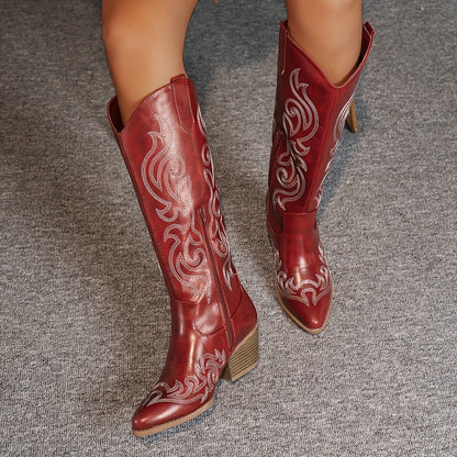Alessandra Embroidered Knee High Block Heel Cowboy Boots