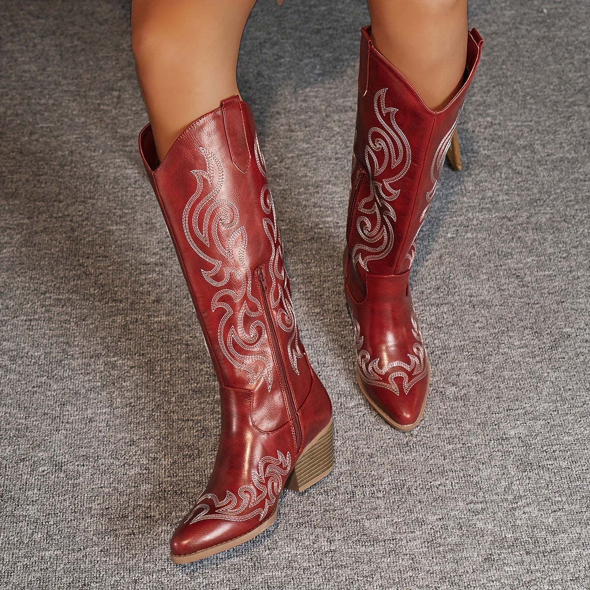 Alessandra Embroidered Knee High Block Heel Cowboy Boots