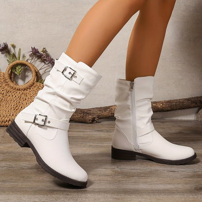 Bernadette Slouch Buckle Low Heel Mid-Calf Boots