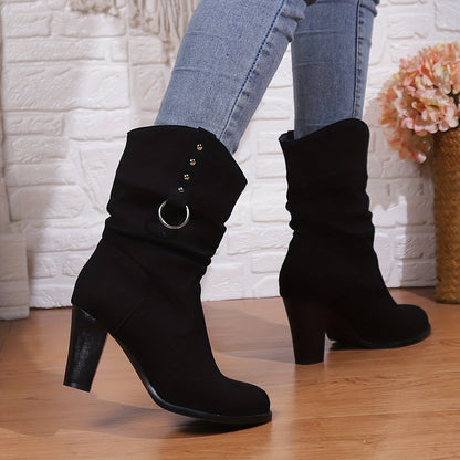 Lucinda Slouch Ring Detail Block Heel Western Boots