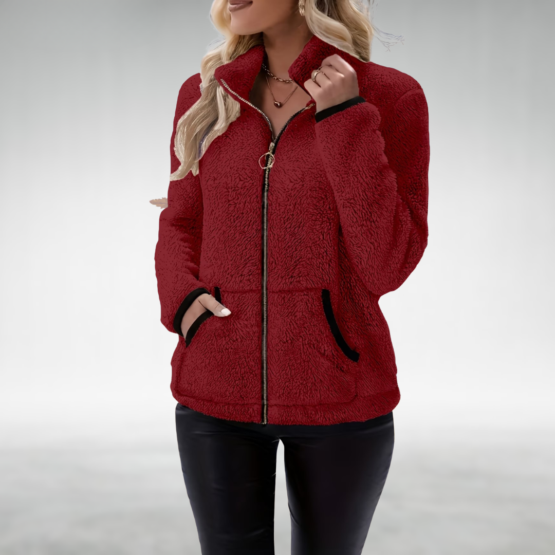 Yasmina High Collar Teddy Fleece Zip Jacket