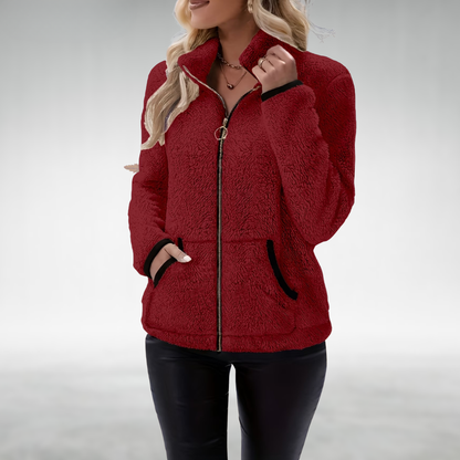 Yasmina High Collar Teddy Fleece Zip Jacket