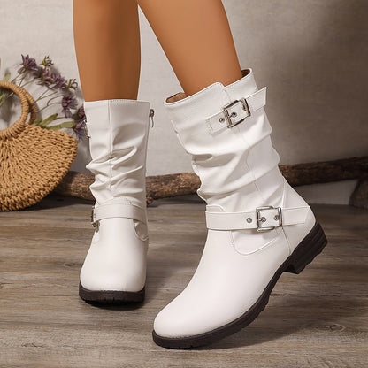 Bernadette Slouch Buckle Low Heel Mid-Calf Boots