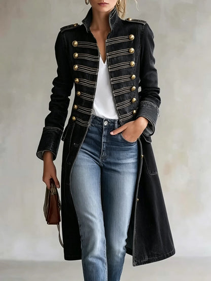 Priscilla Stand Collar Double Button Military Coat