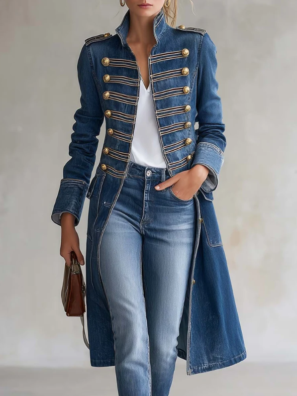 Priscilla Stand Collar Double Button Military Coat
