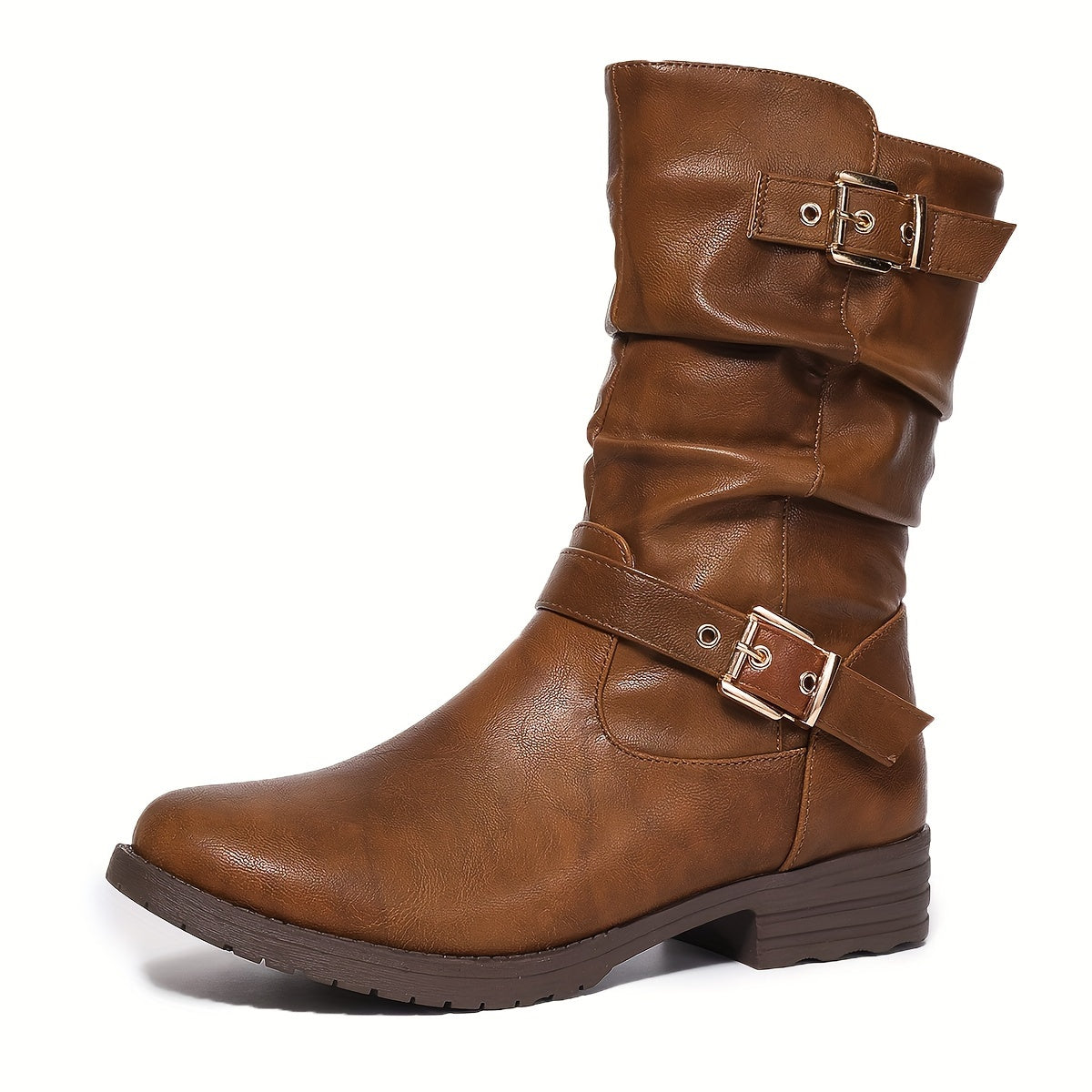 Bernadette Slouch Buckle Low Heel Mid-Calf Boots