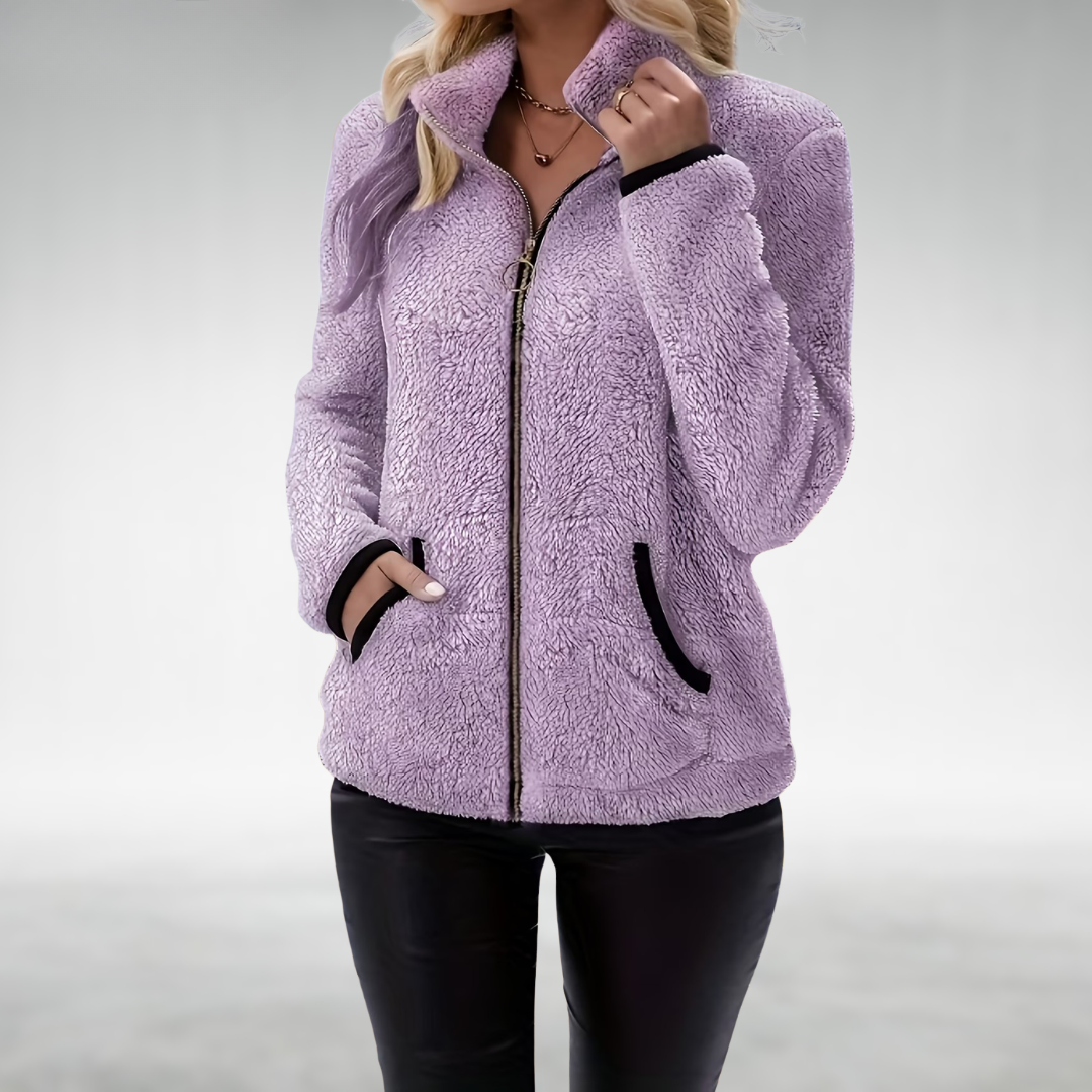Yasmina High Collar Teddy Fleece Zip Jacket
