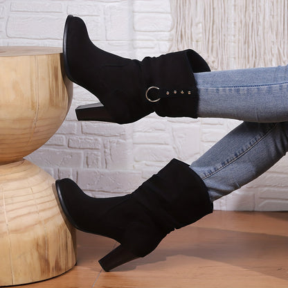 Lucinda Slouch Ring Detail Block Heel Western Boots