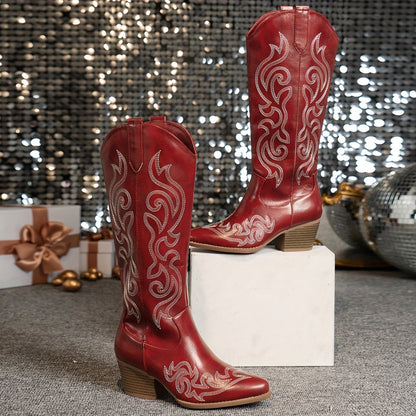 Alessandra Embroidered Knee High Block Heel Cowboy Boots