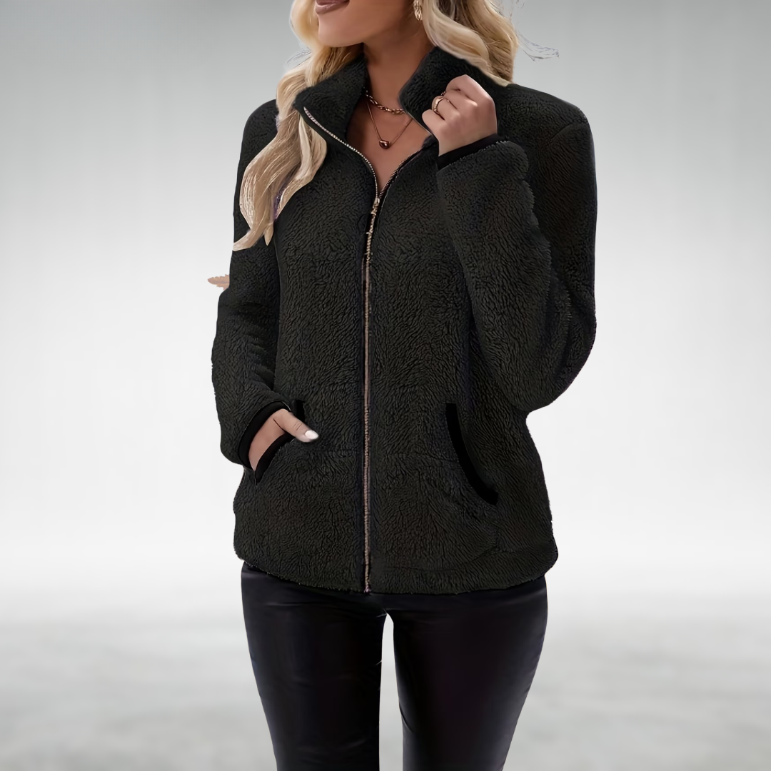 Yasmina High Collar Teddy Fleece Zip Jacket