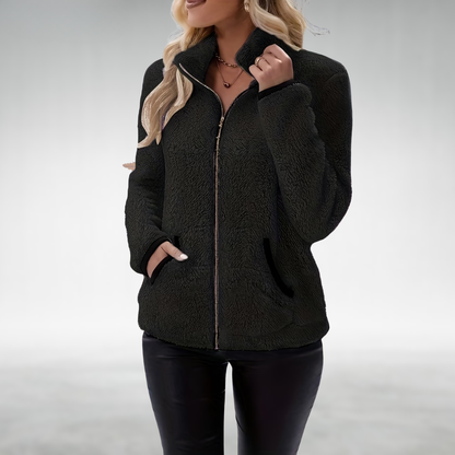 Yasmina High Collar Teddy Fleece Zip Jacket