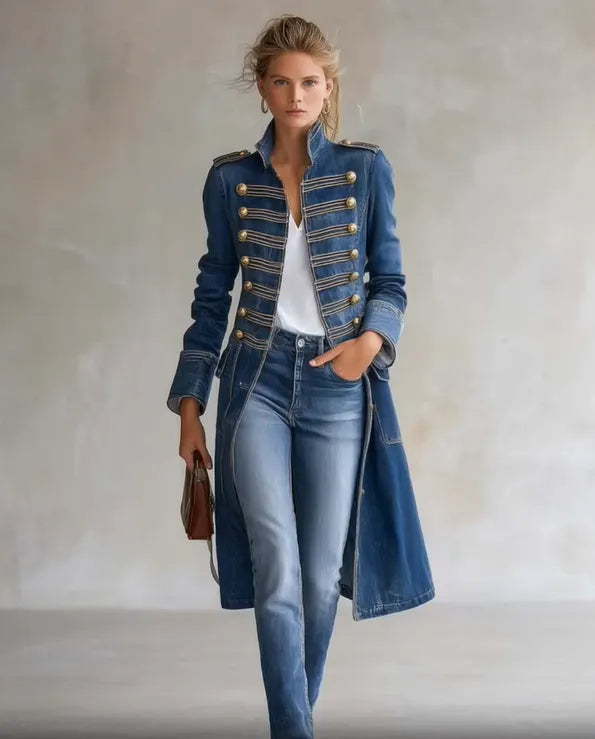 Priscilla Stand Collar Double Button Military Coat