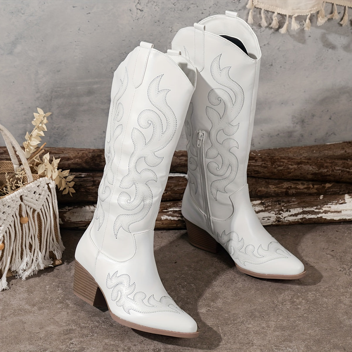 Alessandra Embroidered Knee High Block Heel Cowboy Boots