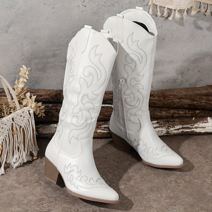 Alessandra Embroidered Knee High Block Heel Cowboy Boots