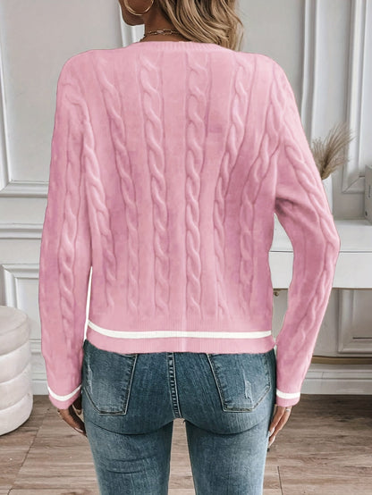 Dorothea Cable Knit Button Detail Open Front Cardigan