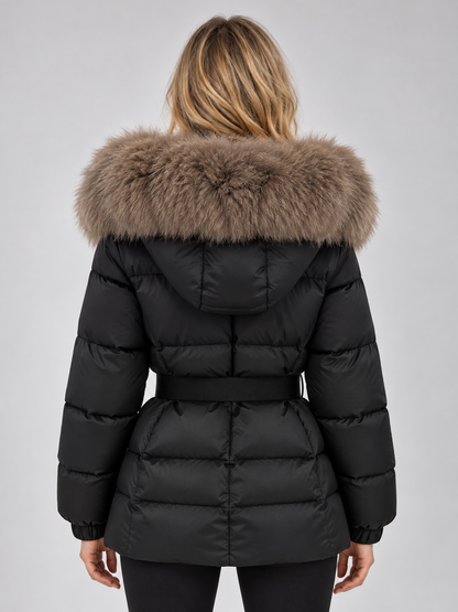 Valeska Faux Fur Collar Belted Puffer Jacket