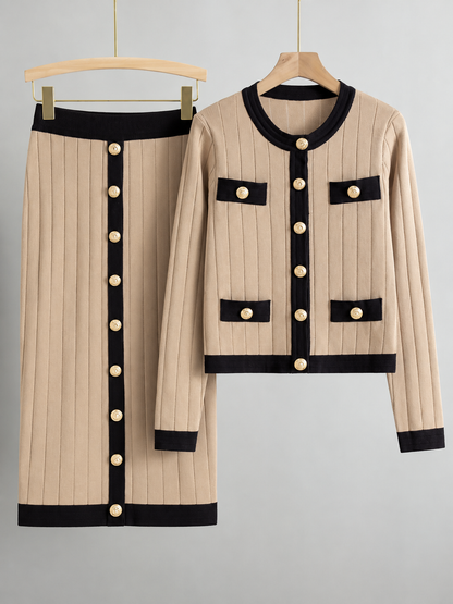 Letitia Ribbed Knit Cardigan Midi Skirt Co-Ord Set