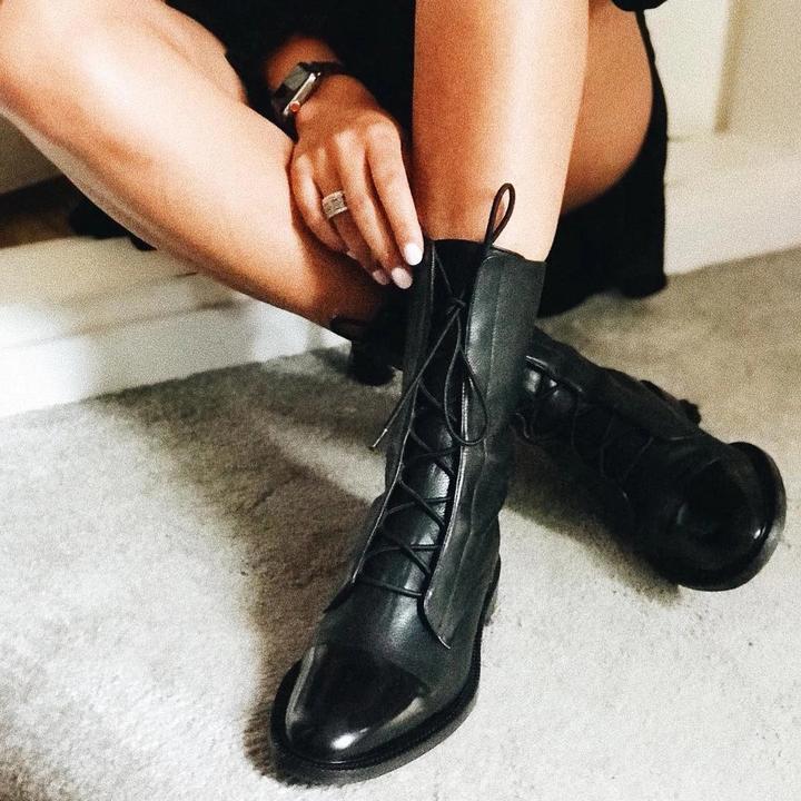 Eulalie Leather Lace-Up Pointed Toe Block Heel Boots