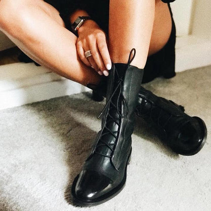 Eulalie Leather Lace-Up Pointed Toe Block Heel Boots